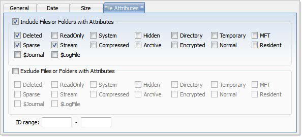 File Attributes Criteria. Active@ UNDELETE