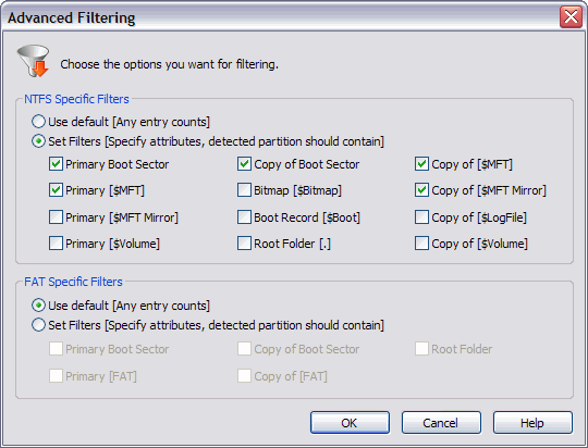 Dialog advanced filter