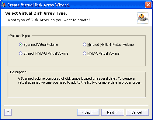 Virtual Disk Array Wizard