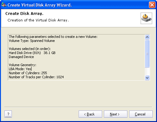 Confirm Virtual Disk Array Creation