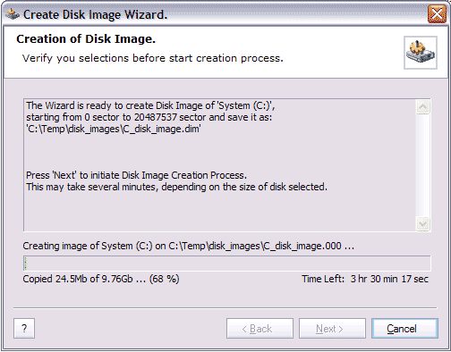 Confirm Disk Image Creation