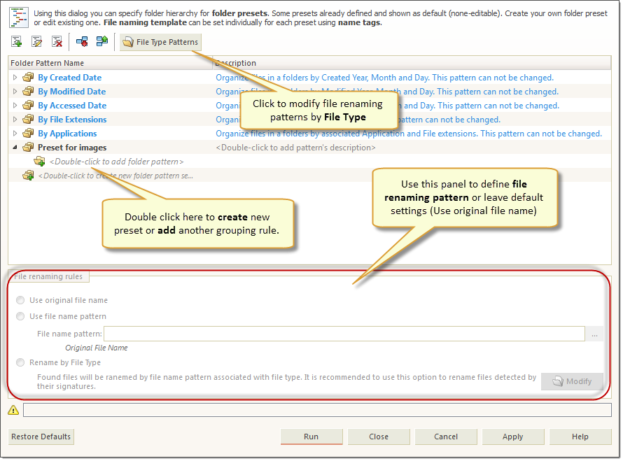 File Organizer dialog