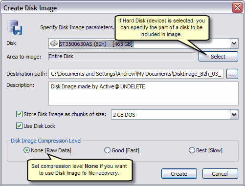 Setup Disk Image properties