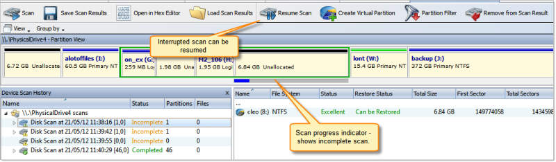 Interrupted Physical Device Scan