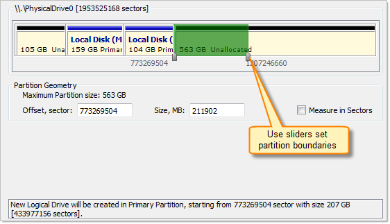 Select partition geometry