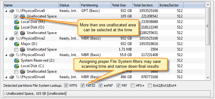 Scan unallocated space